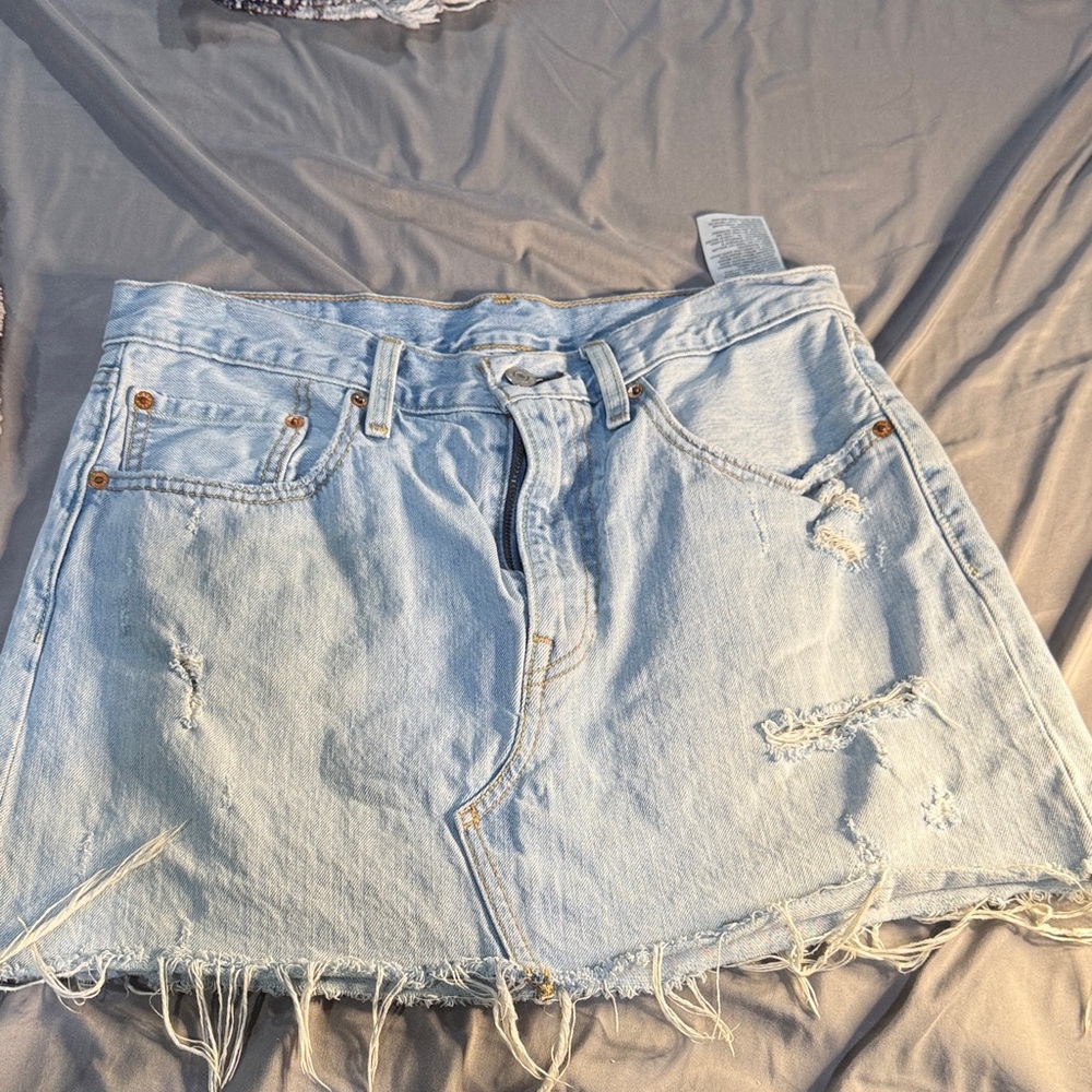 Levi Light Wash Distressed Denim Mini Skirt